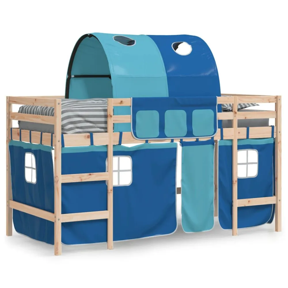 Kinderhoogslaper met tunnel 90x190 cm massief grenenhout blauw