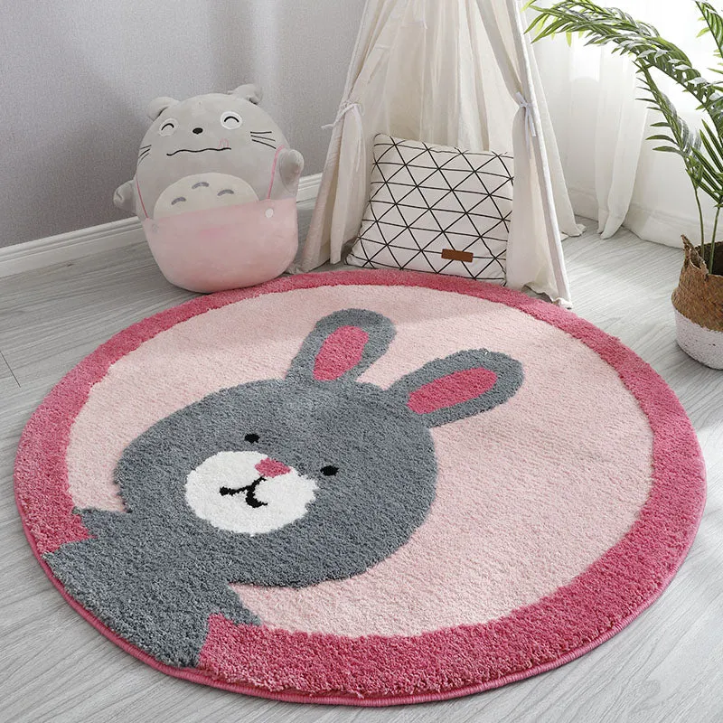 Lovely Kids Bedroom Rug Veelvoudig Colored Cartoon Animal Indoor Rug Polyster Non-Slip Machine Washable Area Carpet Pink