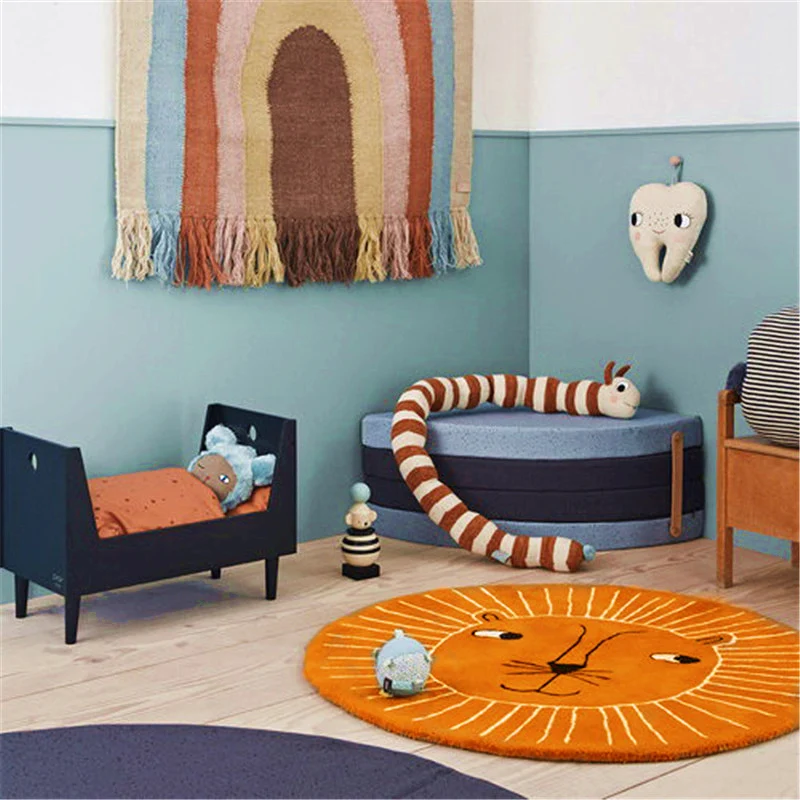 Multi-Colored Childrens Room Rug Relaxing Animal Print Area Carpet Katoenmix Blend Anti-Slip Backing Indoor Rug Orange