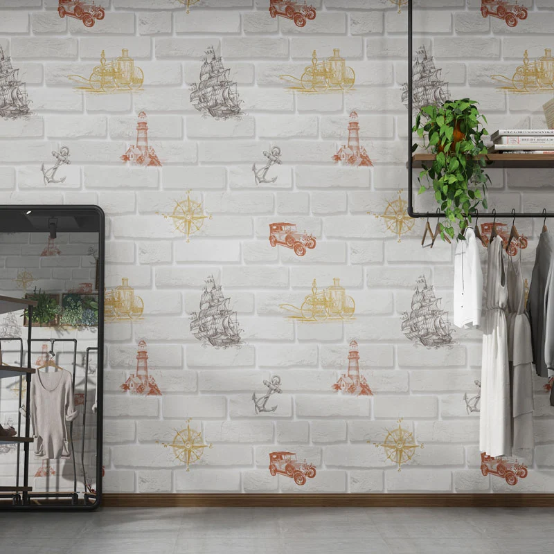 Contemporary Wallpaper Roll Brick and Graffiti Non-Pasted Wall Decor Children, 57.1 sq ft. met Veiligheidsrand Red