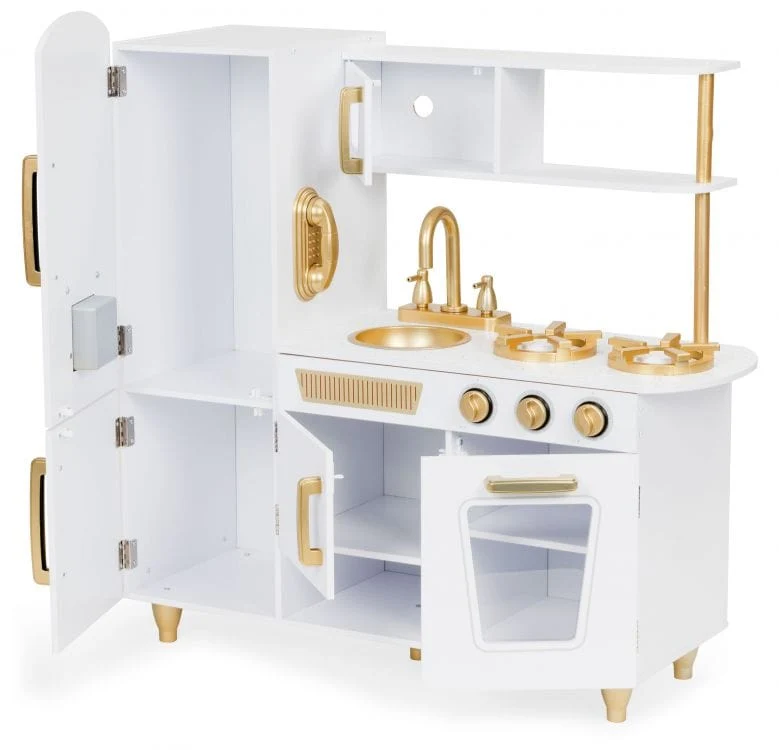 Premium Grote houten kinderkeuken wit-goud
