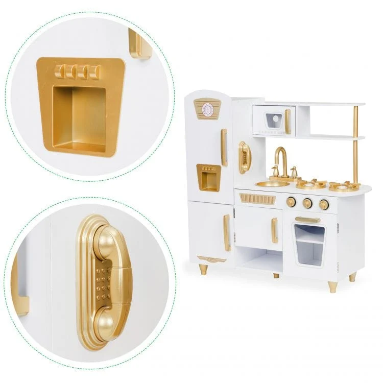 Premium Grote houten kinderkeuken wit-goud