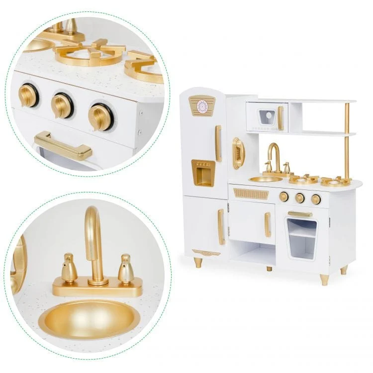 Premium Grote houten kinderkeuken wit-goud