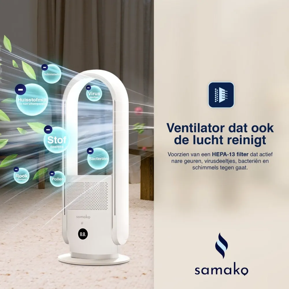 3--1 Luchtreiniger, Ventilator & Verwarming - 2000W - Hepa 13 Filter - Inclusief Afstandsbediening en App - Kachel - Air P...