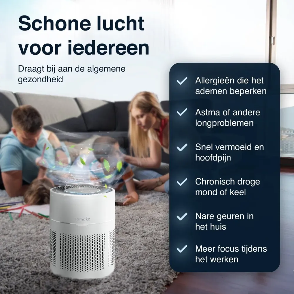 Samako Airflow - Luchtreiniger - Hepa 13 pro filter - Hooikoorts, huisdier allergieën, huisstofmijt - Luchtkwaliteitsindic...