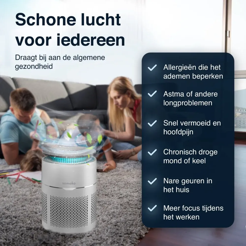 Samako - Airflow Pro - Luchtreiniger - Hepa 13 pro filter - Hooikoorts, huisdier allergieën, huisstofmijt - Luchtkwaliteit...