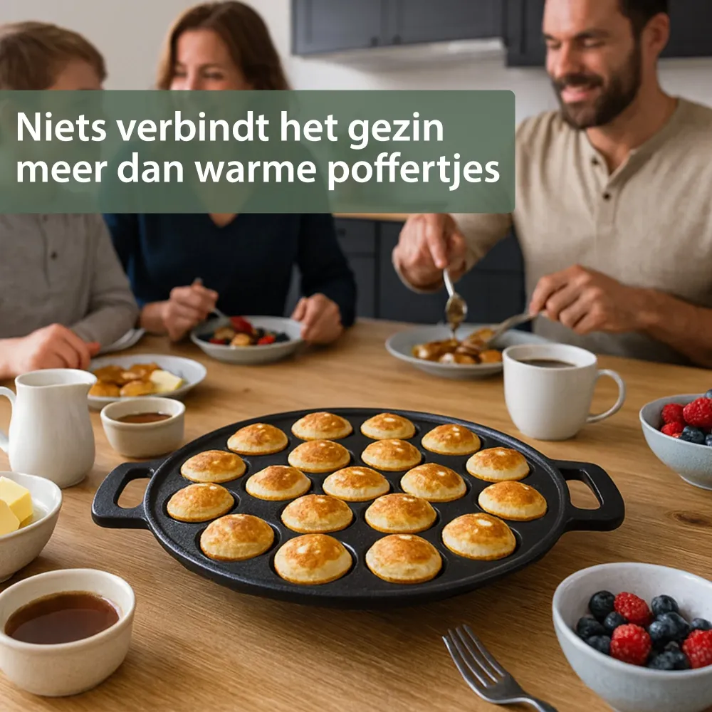 Chefino 2-delige gietijzeren poffertjespan set – 38 poffertjes tegelijk – inclusief doseerfles, vork, bakkwast en silicone...