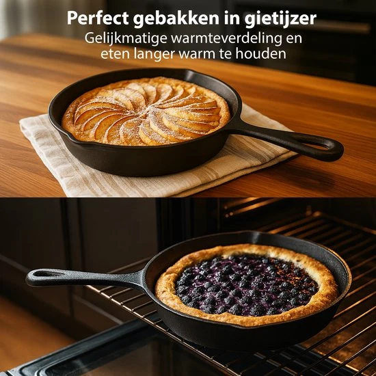 Chefino Gietijzeren Pannenset – 3-delige Skillet Set – Pannenset Inductie – Gietijzeren Pan voor BBQ, Oven en Fornuis – PF...