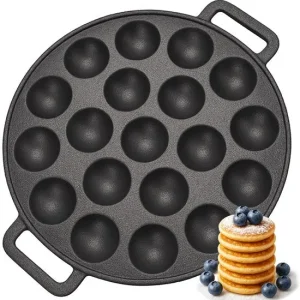 Chefino Poffertjespan Gietijzer 24 cm – 19 Poffertjes Tegelijk – Geschikt voor Gas, Inductie, Keramisch en Oven – BPA-vrij...