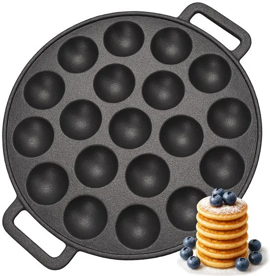 Chefino Poffertjespan Gietijzer 24 cm – 19 Poffertjes Tegelijk – Geschikt voor Gas, Inductie, Keramisch en Oven – BPA-vrij...