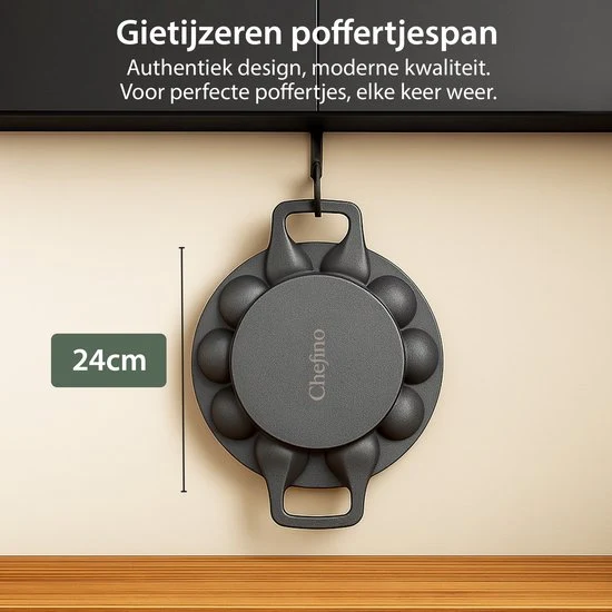 Chefino Poffertjespan Gietijzer 24 cm – 19 Poffertjes Tegelijk – Geschikt voor Gas, Inductie, Keramisch en Oven – BPA-vrij...