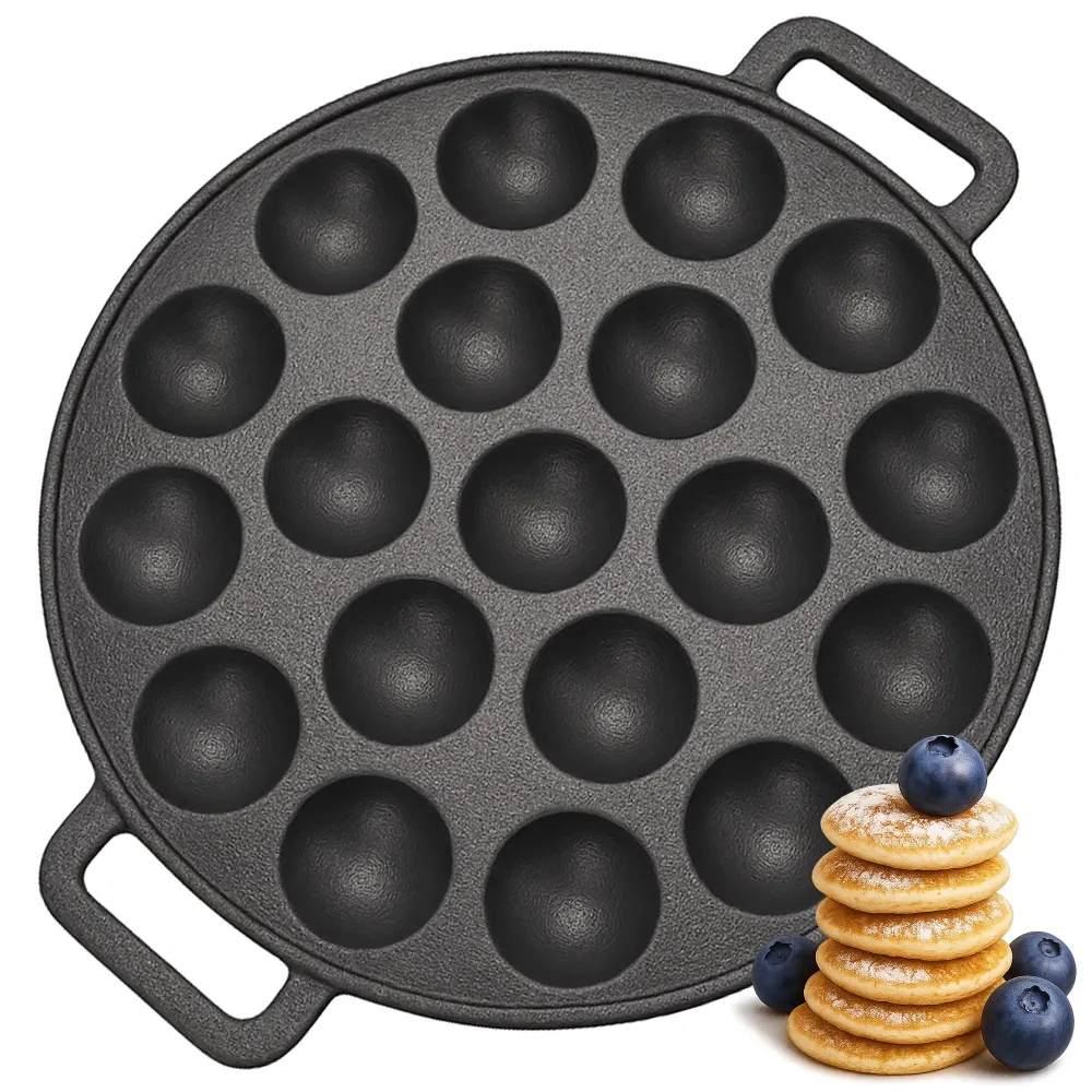 Chefino Poffertjespan Gietijzer 24 cm – 19 Poffertjes Tegelijk – Geschikt voor Gas, Inductie, Keramisch en Oven – BPA-vrij...