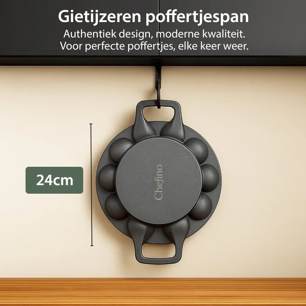 Chefino Poffertjespan Gietijzer 24 cm – 19 Poffertjes Tegelijk – Geschikt voor Gas, Inductie, Keramisch en Oven – BPA-vrij...