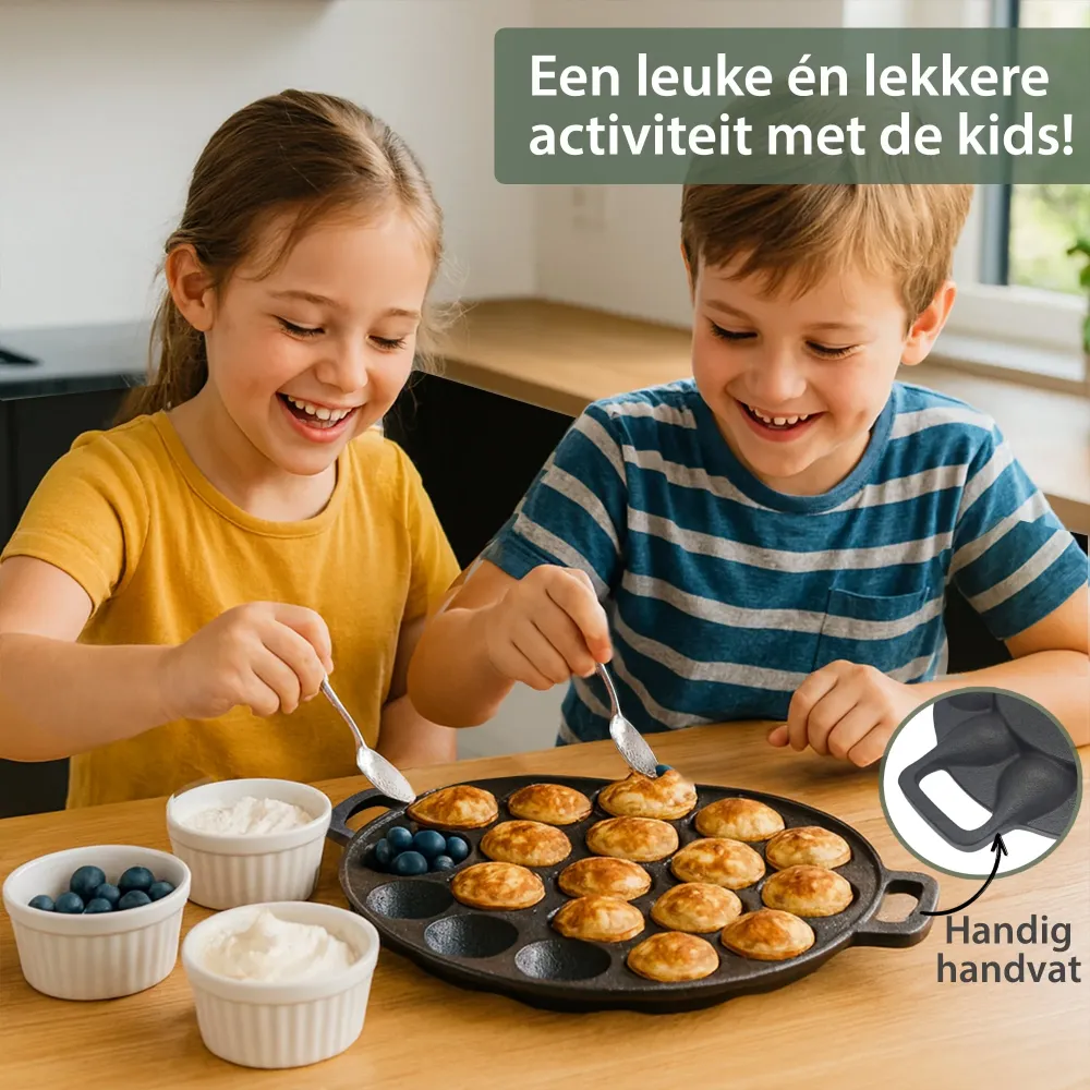 Chefino Poffertjespan Gietijzer 24 cm – 19 Poffertjes Tegelijk – Geschikt voor Gas, Inductie, Keramisch en Oven – BPA-vrij...