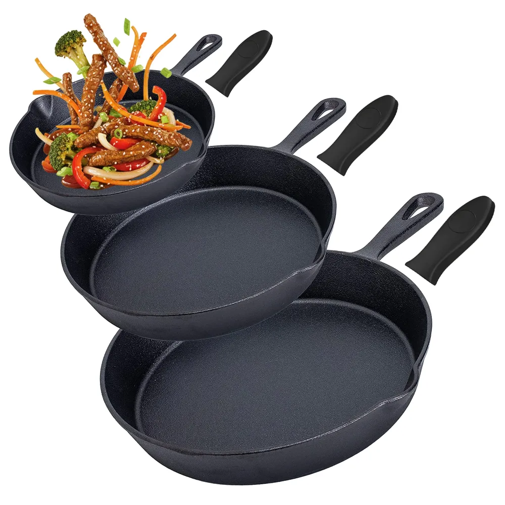 Gietijzeren Koekenpan Set 3-delig – Skillet Set Ø16, Ø19,5 & Ø24,5 cm – Pre-seasoned Gietijzer – Geschikt voor Inductie, G...