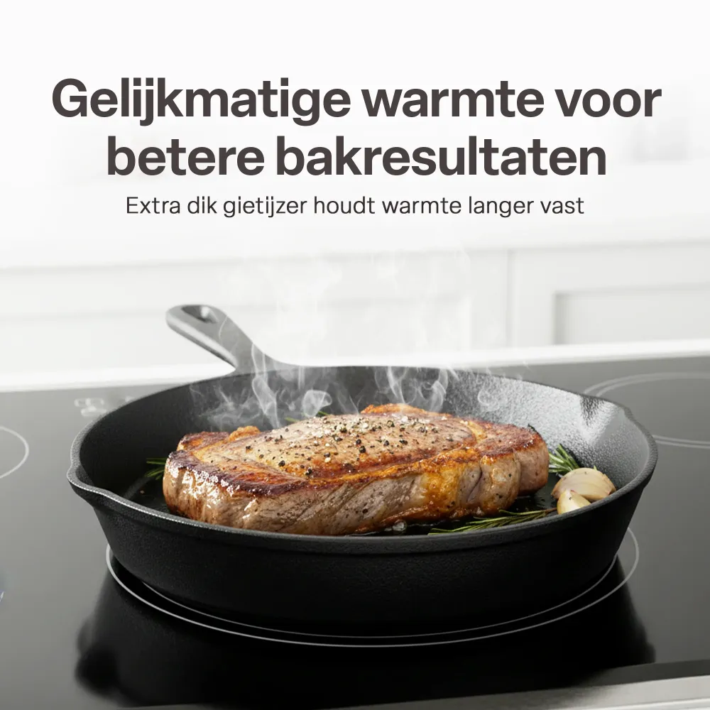 Gietijzeren Koekenpan Set 3-delig – Skillet Set Ø16, Ø19,5 & Ø24,5 cm – Pre-seasoned Gietijzer – Geschikt voor Inductie, G...