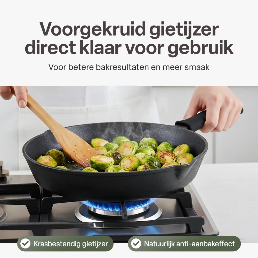 Gietijzeren Koekenpan Set 3-delig – Skillet Set Ø16, Ø19,5 & Ø24,5 cm – Pre-seasoned Gietijzer – Geschikt voor Inductie, G...