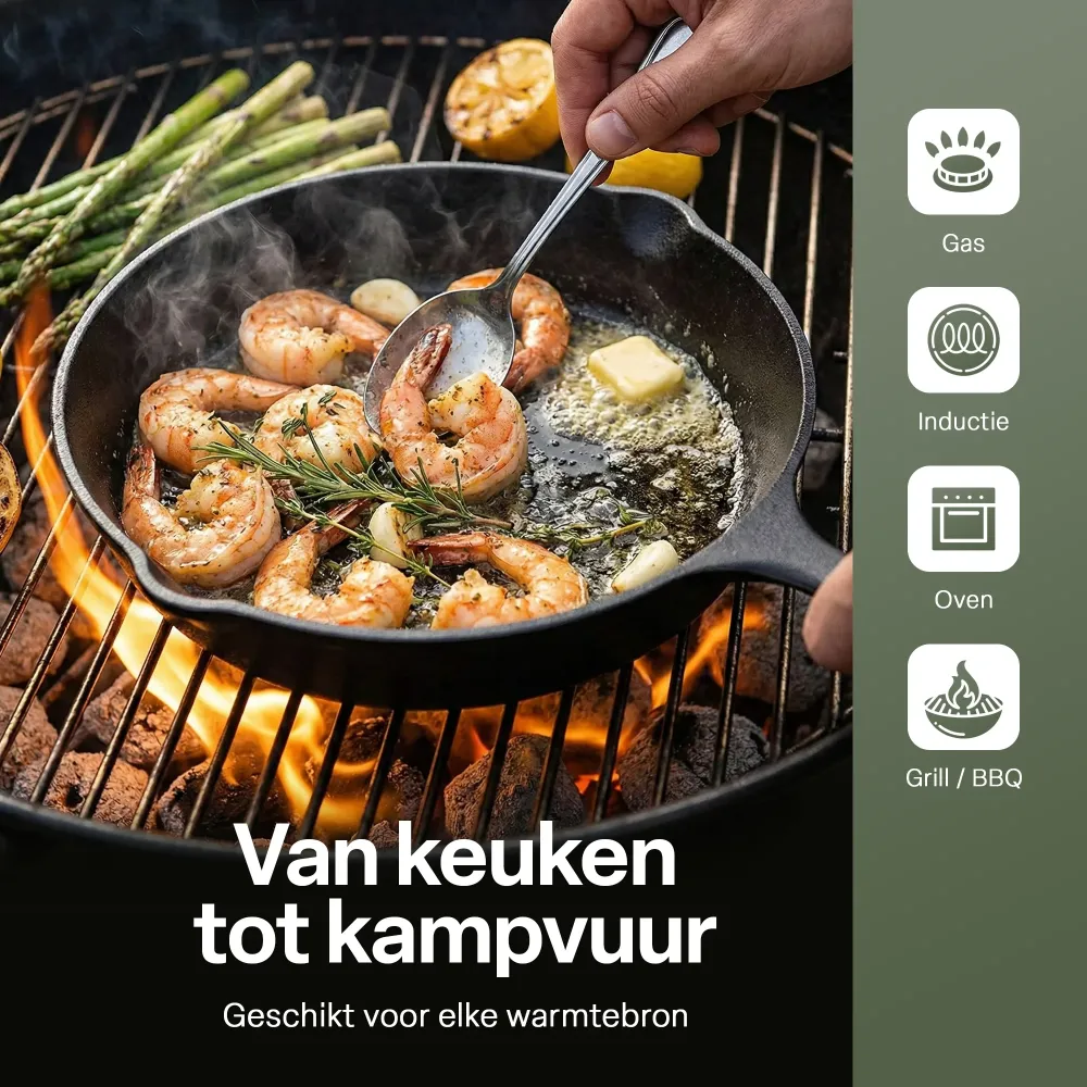 Gietijzeren Koekenpan Set 3-delig – Skillet Set Ø16, Ø19,5 & Ø24,5 cm – Pre-seasoned Gietijzer – Geschikt voor Inductie, G...