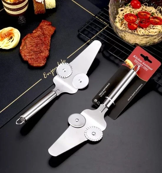 Pizzames 2 stuks - Pizzasnijder - Taart snijden - BBQ - Keuken - Multifunctioneel - Vaatwasser bestendig - RVS - Taartmes...