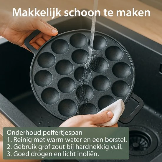 Poffertjespan - Set van 2 pannen incl. accessoires - Bak 38 poffertjes tegelijk - Gietijzeren poffertjespannen ook voor in...