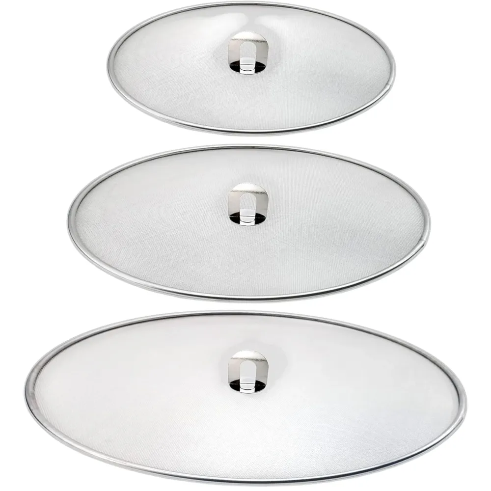 RVS Antispatdeksel Set van 3 – Ø20 - Ø25 - Ø30 cm – Spatdeksel voor Pan – Fijne Antispat Zeef – Vetbeschermer voor Bakken...