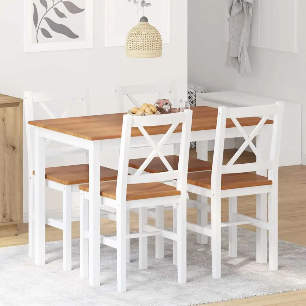 Ademend materiaal 5-delige Eethoek bruin en wit