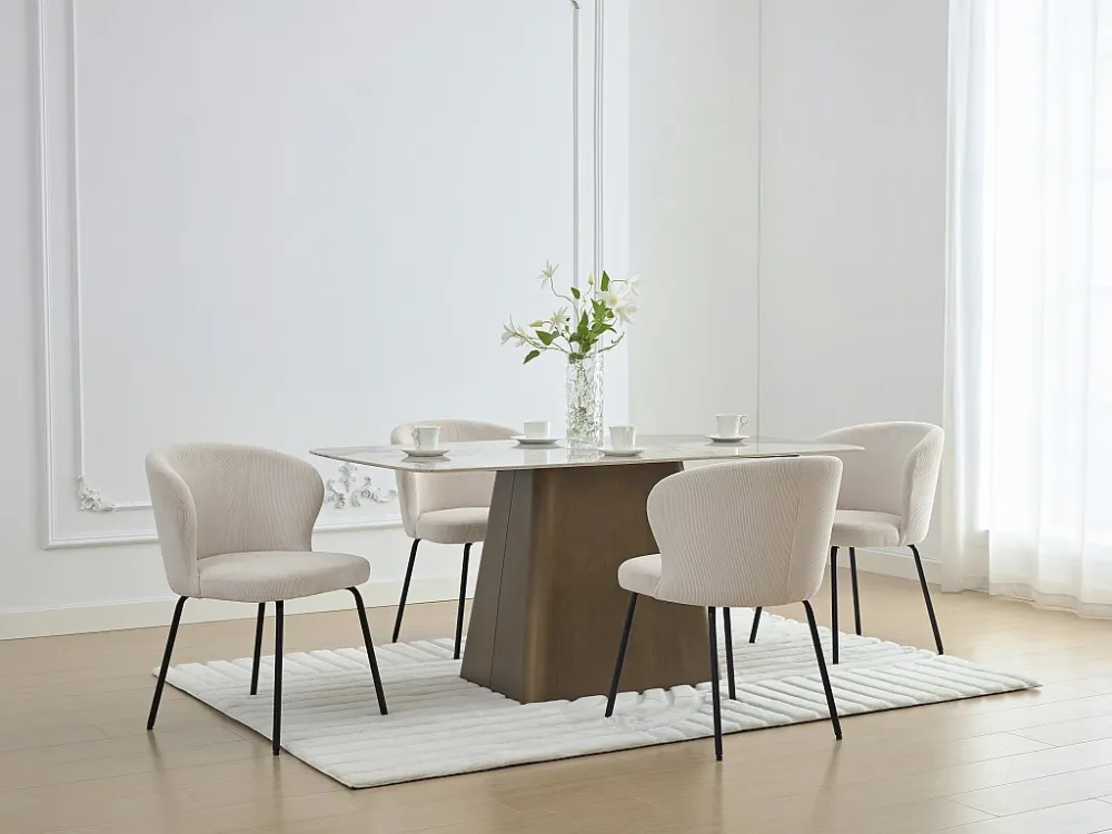 Elastische pasvorm Set van 2 stoelen van ribfluweel en zwart metaal - Crèmewit - RELIOZA