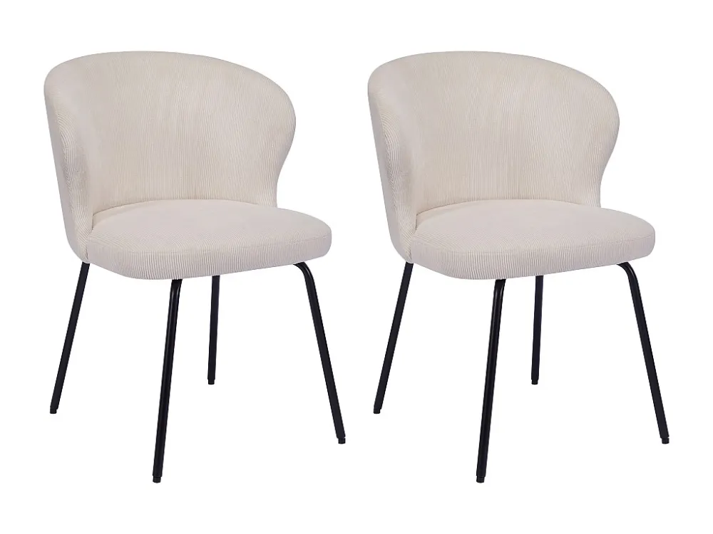 Elastische pasvorm Set van 2 stoelen van ribfluweel en zwart metaal - Crèmewit - RELIOZA