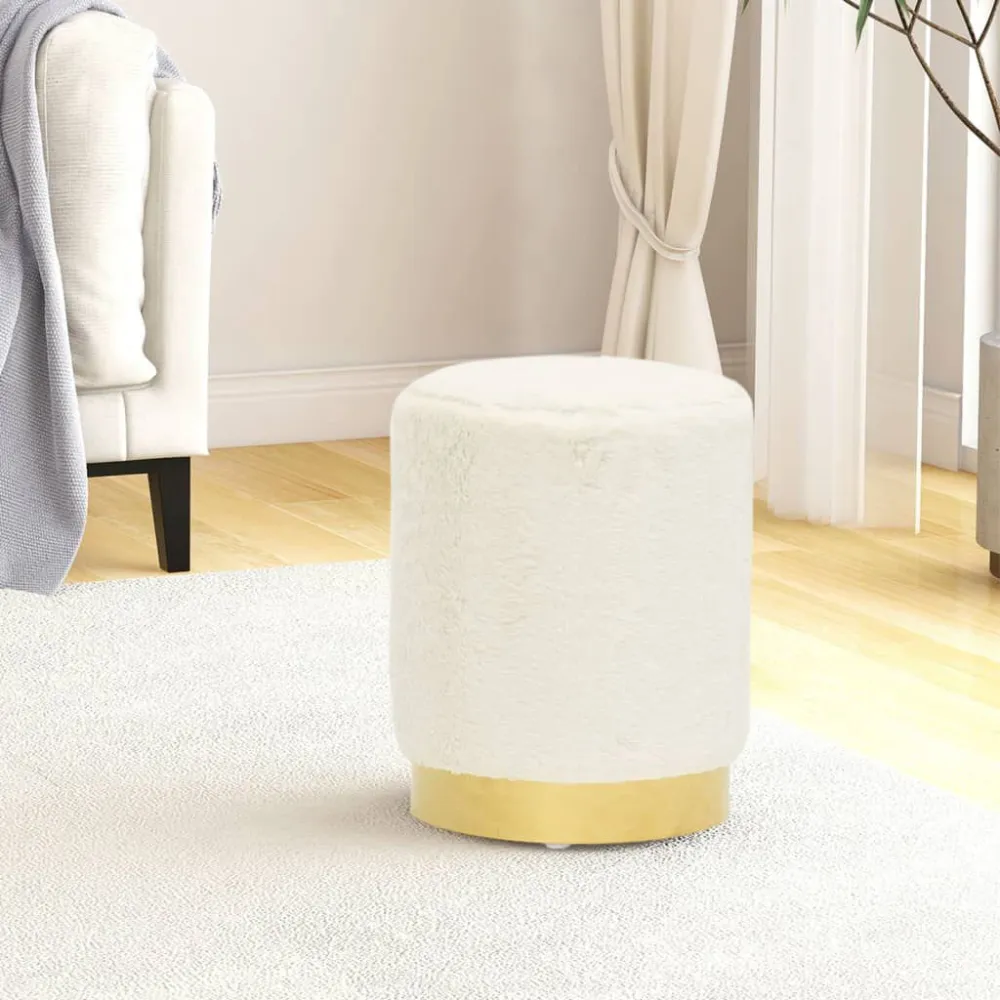 Hocker rond pluche wit | Makkelijk te Reinigen