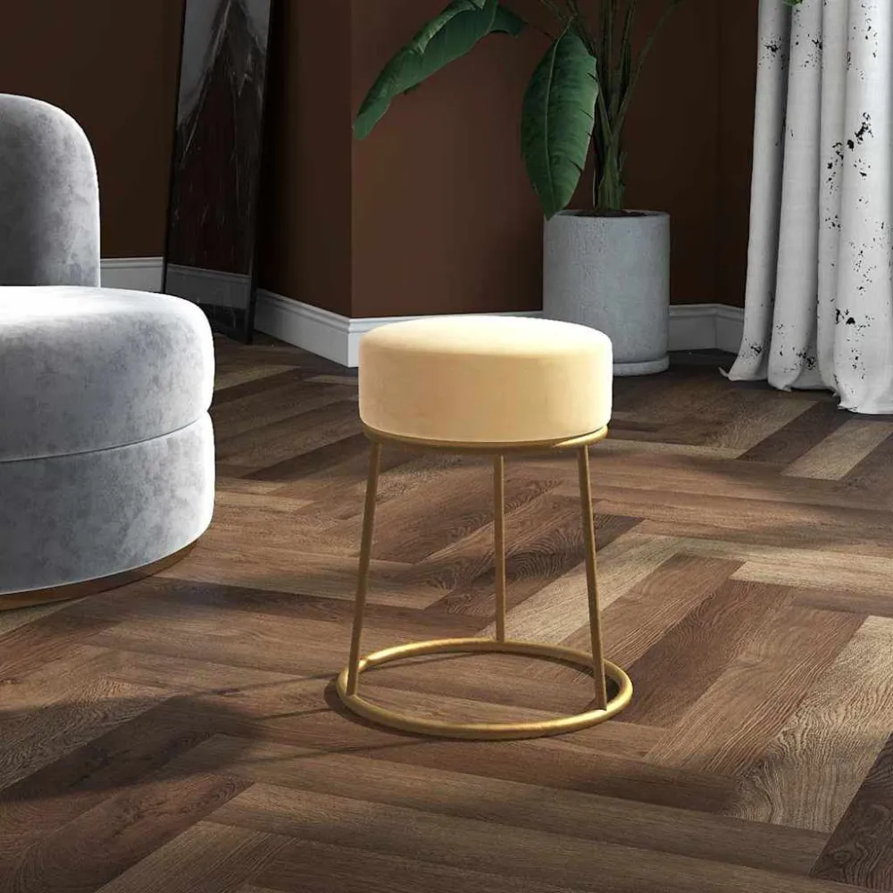 Vierkante vorm Hocker rond fluweel abrikooskleurig