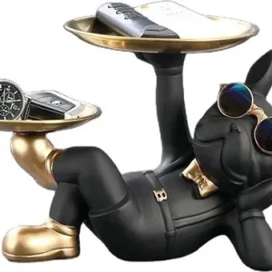 Franse Bulldog Beeld - Sleutelbakje - Sieraden Bakje - Kaarsenstandaard - Oranje - Goud - Decoratie - Incl. Zonnebril