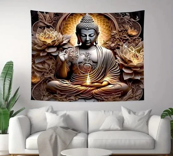 Sasemy® Lotus Boeddha wandkleed - Wanddecoratie - Slaapkamer decoratie - Woonkamer decoratie - Kantoor decoratie