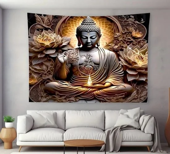 Sasemy® Lotus Boeddha wandkleed - Wanddecoratie - Slaapkamer decoratie - Woonkamer decoratie - Kantoor decoratie