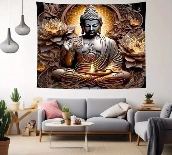 Sasemy® Lotus Boeddha wandkleed - Wanddecoratie - Slaapkamer decoratie - Woonkamer decoratie - Kantoor decoratie