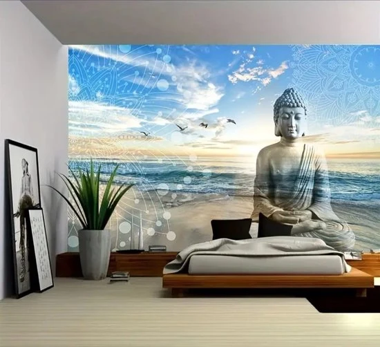 Sasemy® Strand Boeddha wandkleed - Wanddecoratie - Slaapkamer decoratie - Woonkamer decoratie - Kantoor decoratie