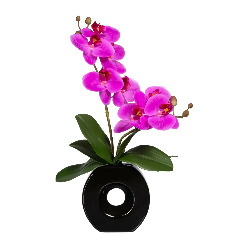Kopu® Kunstbloem Lila Orchidee 35 cm zwarte Vaas - Phalenopsis