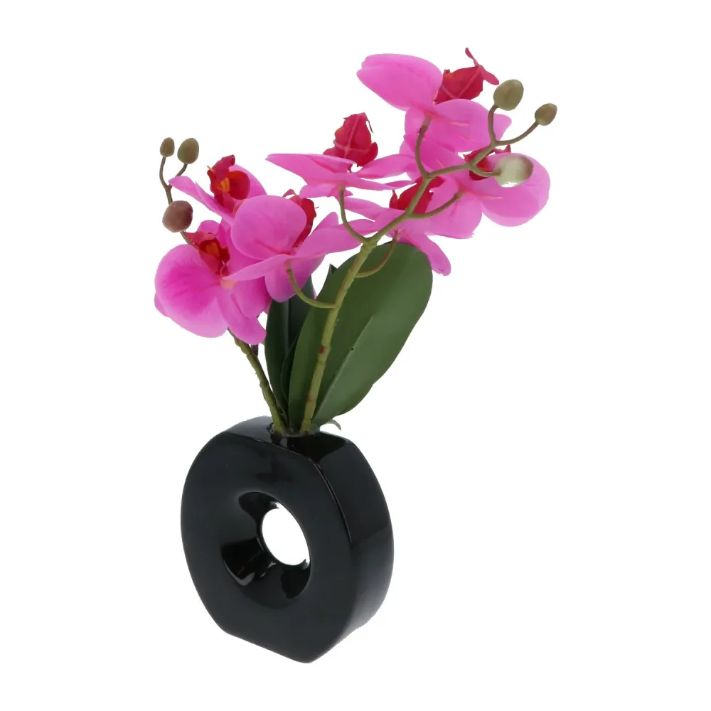 Kopu® Kunstbloem Lila Orchidee 35 cm zwarte Vaas - Phalenopsis