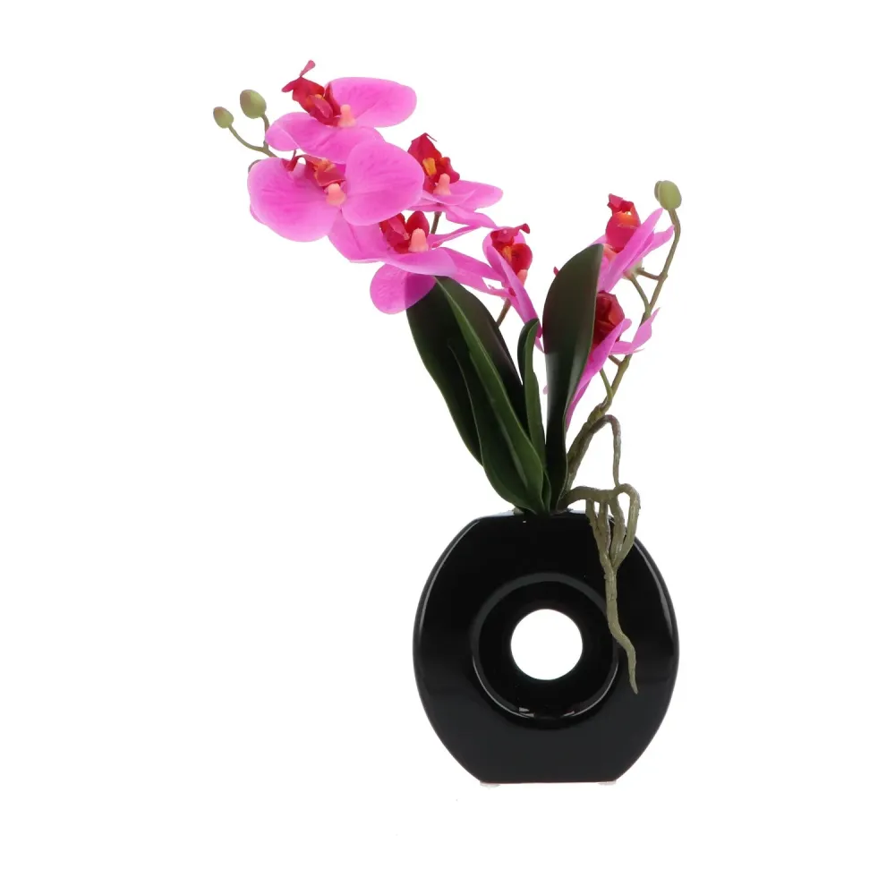 Kopu® Kunstbloem Lila Orchidee 35 cm zwarte Vaas - Phalenopsis