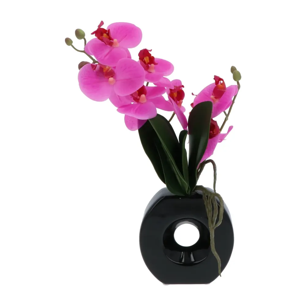 Kopu® Kunstbloem Lila Orchidee 35 cm zwarte Vaas - Phalenopsis