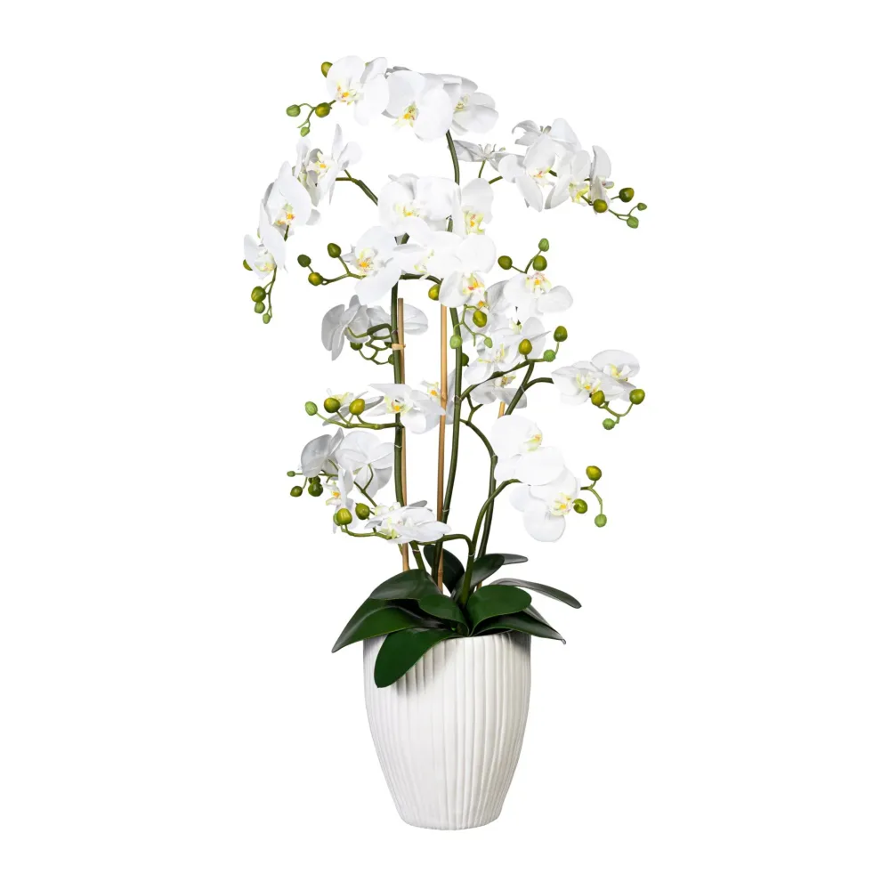 Kopu® Kunstbloem Orchidee 110 cm Wit Bloempot Rond - Phalaenopsis