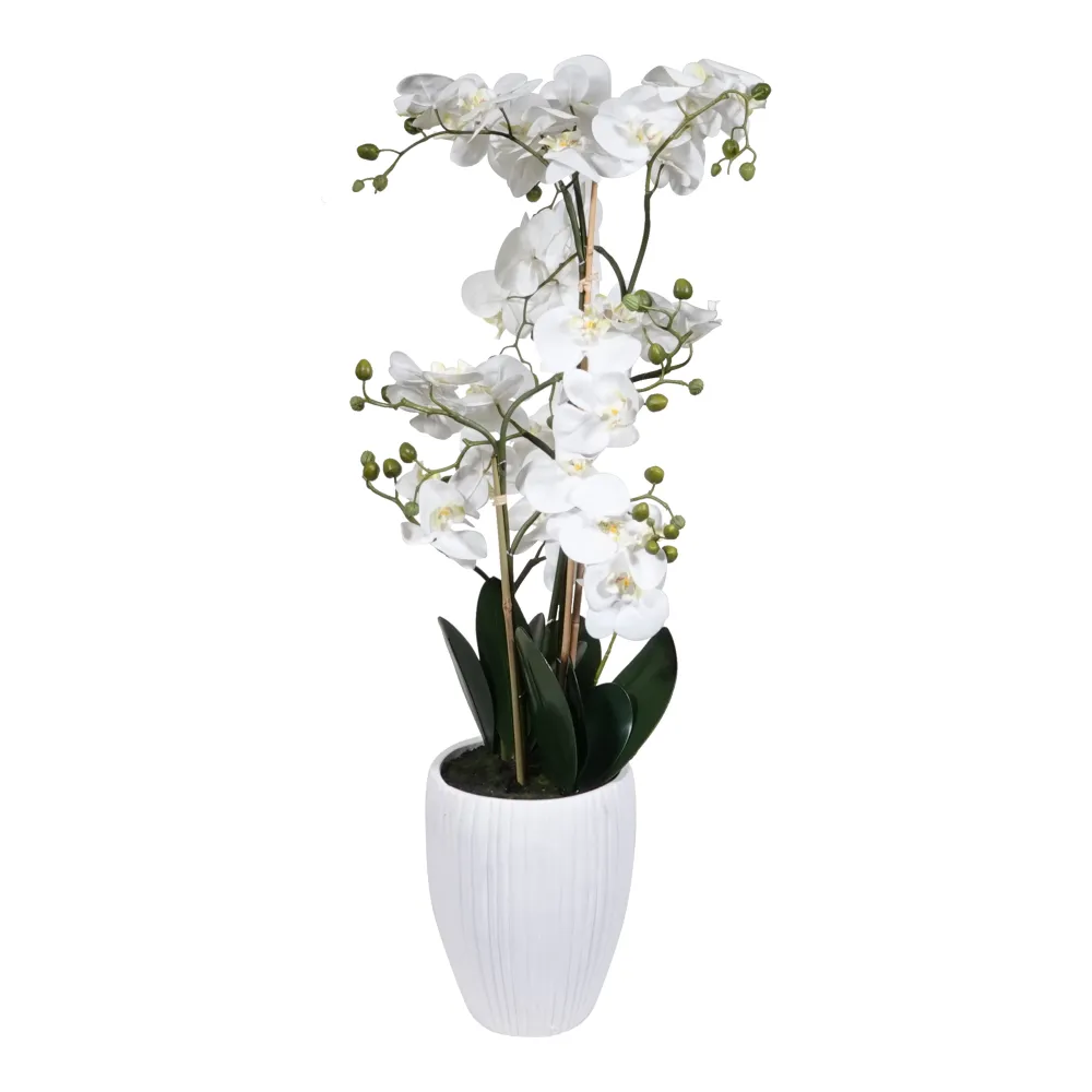 Kopu® Kunstbloem Orchidee 110 cm Wit Bloempot Rond - Phalaenopsis