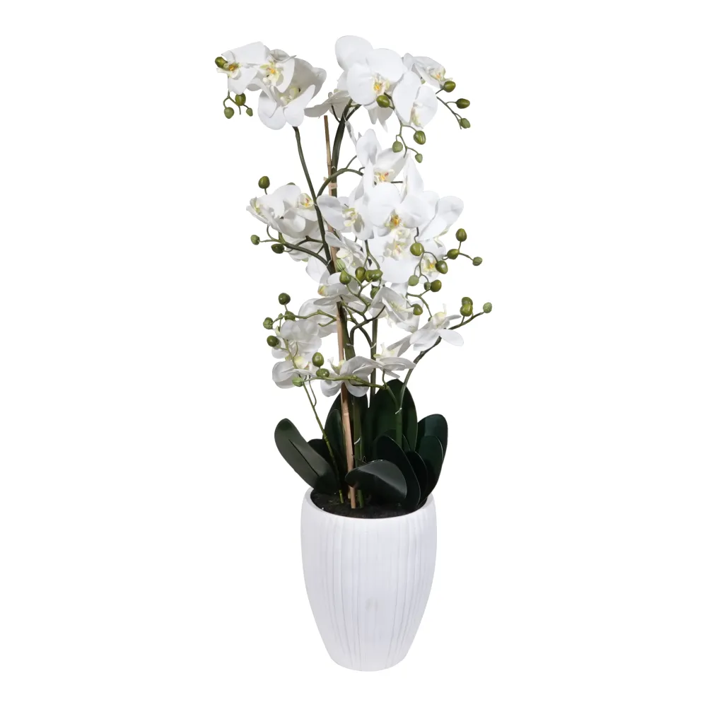 Kopu® Kunstbloem Orchidee 110 cm Wit Bloempot Rond - Phalaenopsis