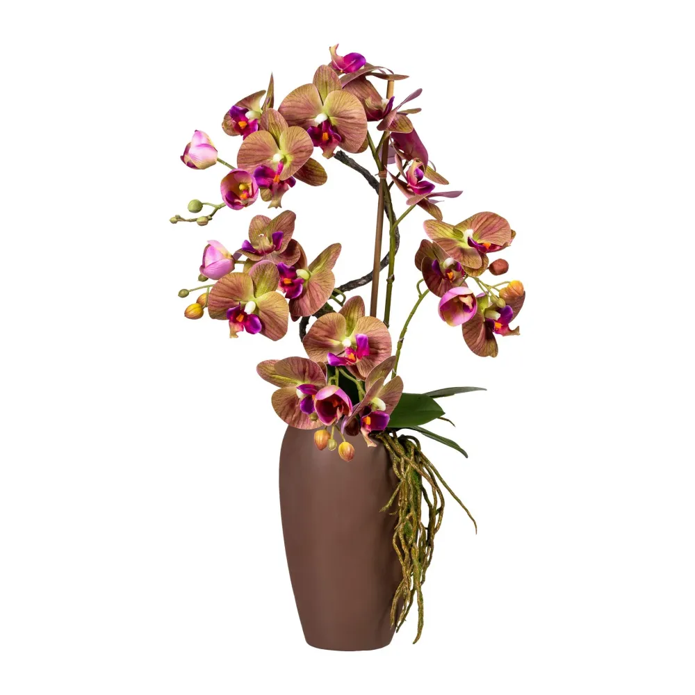 Kopu® Kunstbloem Orchidee 70 cm Paars bruine Vaas - Phalenopsis
