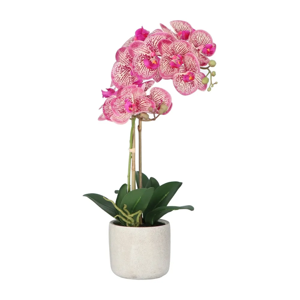 Kopu® Kunstbloem Orchidee 60 cm Roze - cement Sierpot - Phalenopsis