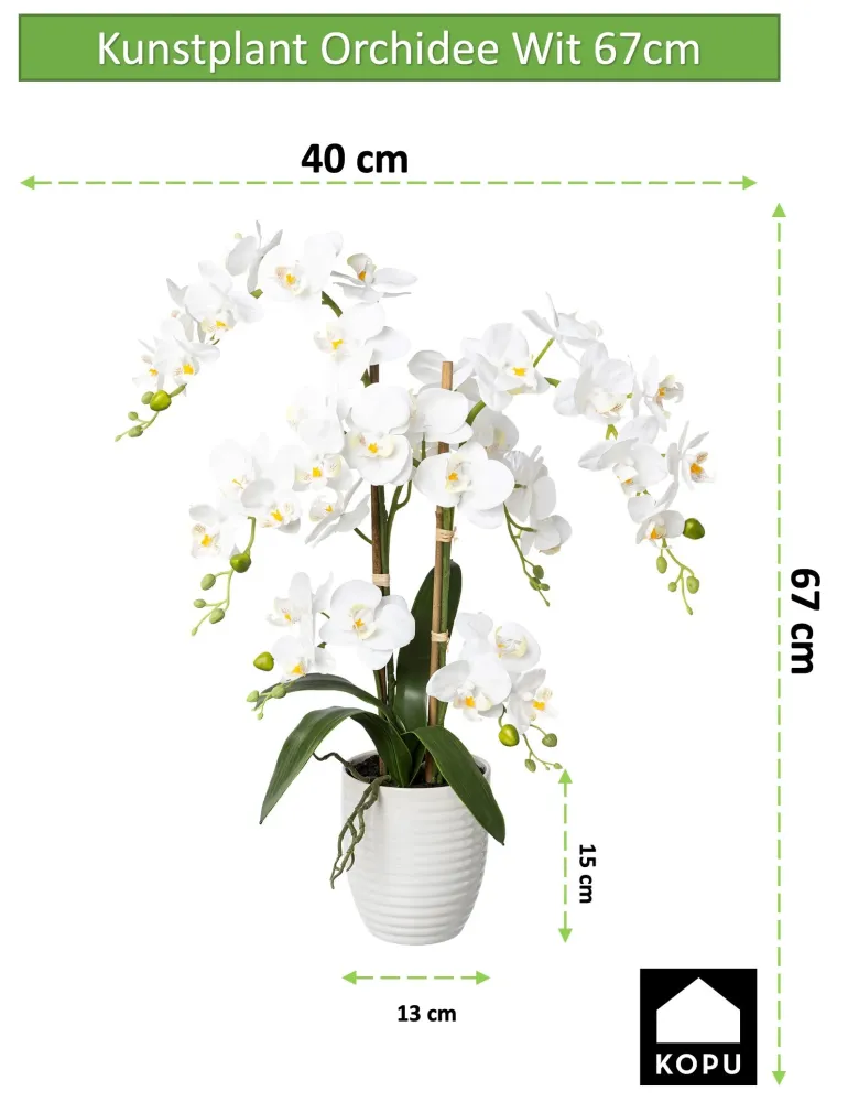 Kopu® Kunstbloem Orchidee 67 cm Wit Bloempot Rond - Phalaenopsis