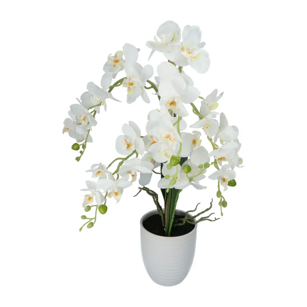 Kopu® Kunstbloem Orchidee 67 cm Wit Bloempot Rond - Phalaenopsis
