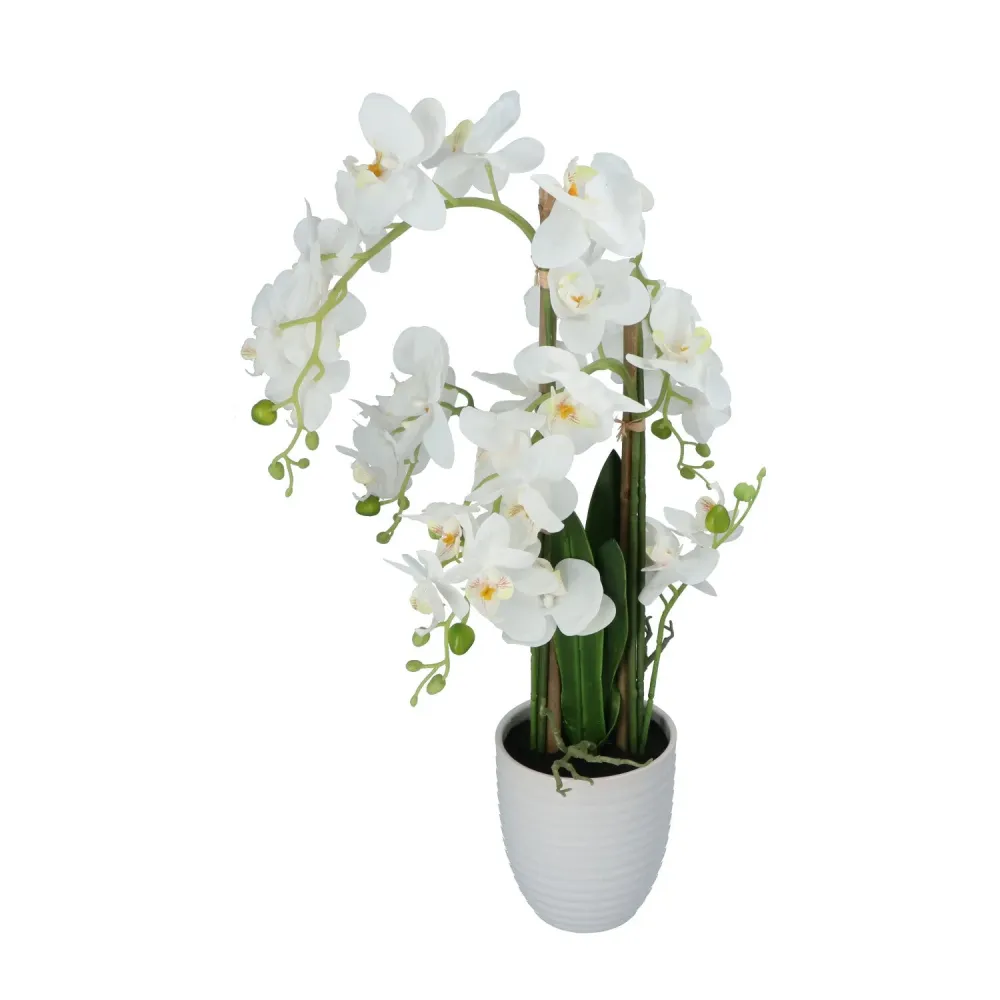 Kopu® Kunstbloem Orchidee 67 cm Wit Bloempot Rond - Phalaenopsis