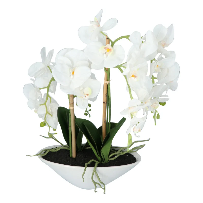 Kopu® Kunstbloem Orchidee 53 cm Wit met Schaal Ovaal - Phalenopsis