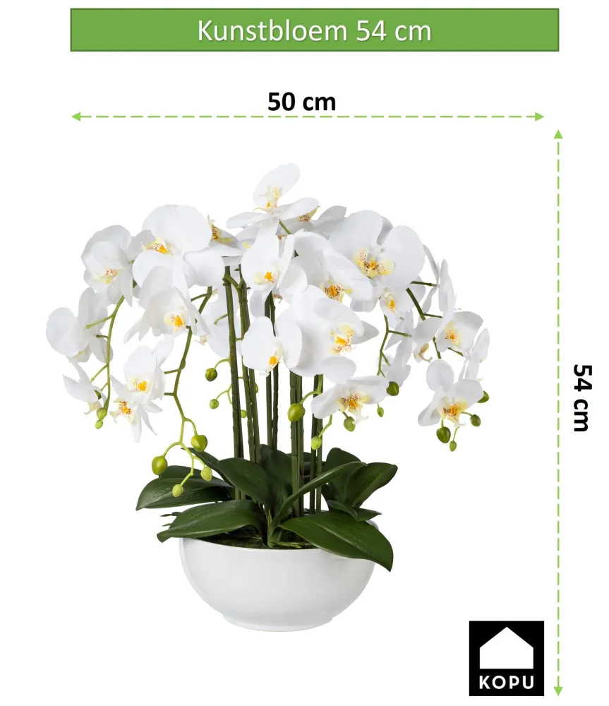 Kopu® Kunstbloem Orchidee 54 cm Wit met Schaal - Phalenopsis