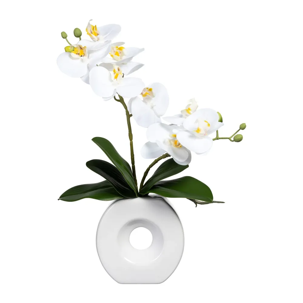 Kopu® Kunstbloem Witte Orchidee 35 cm mooie witte Vaas - Phalenopsis
